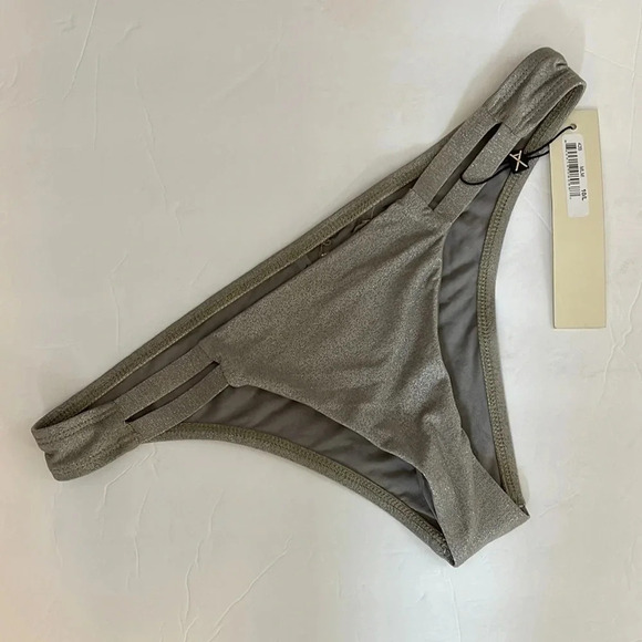 Vitamin A Swimsuit Metallic Gold Taupe Cheeky Bikini Bottoms NWT Women’s Large - Picture 4 of 9